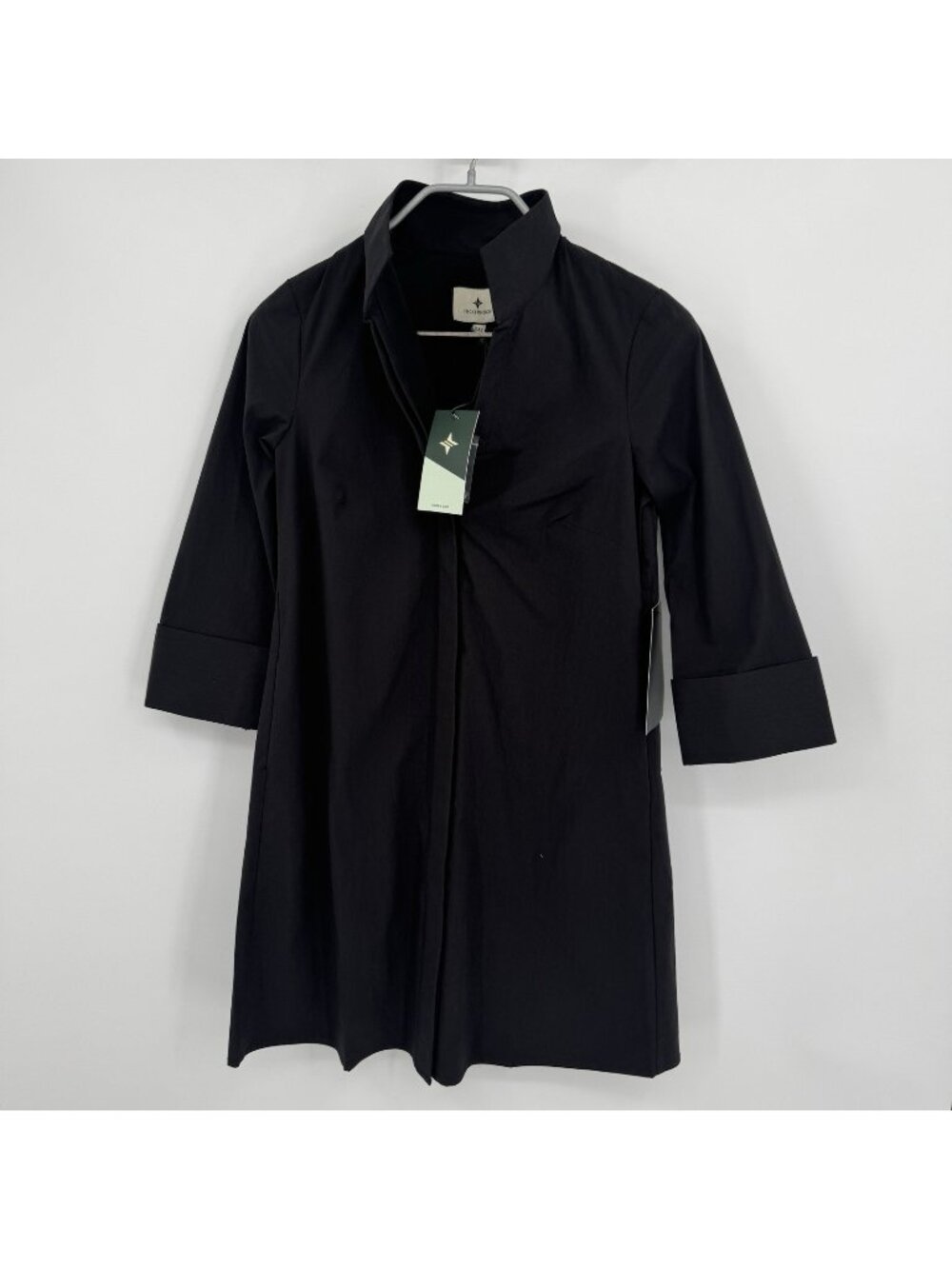 Tuckernuck Women's Black Charlie Shirt Dress Stand Collar Cotton Poplin XXS 2XS